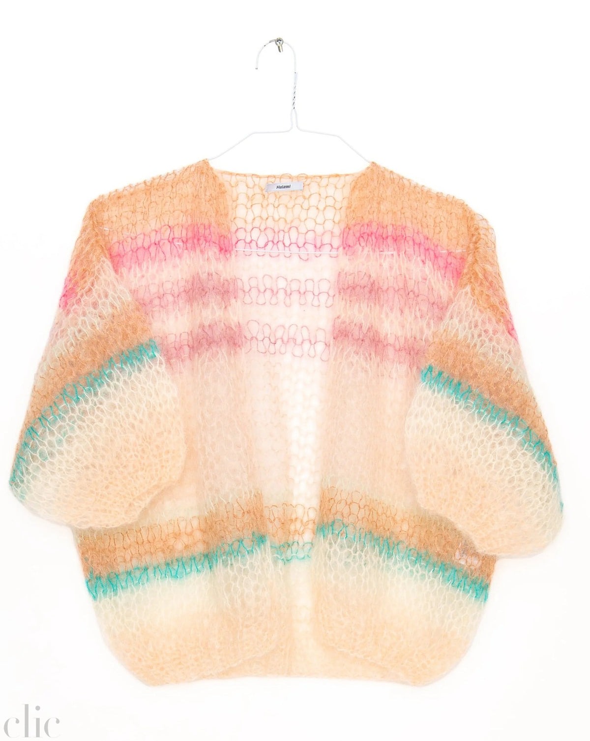 Short Sleeve Light Mohair Bomber Cardigan in Pastel Stripes, from Maiami