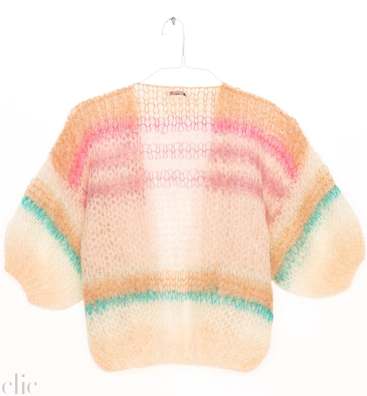 Short Sleeve Light Mohair Bomber Cardigan in Pastel Stripes, from Maiami