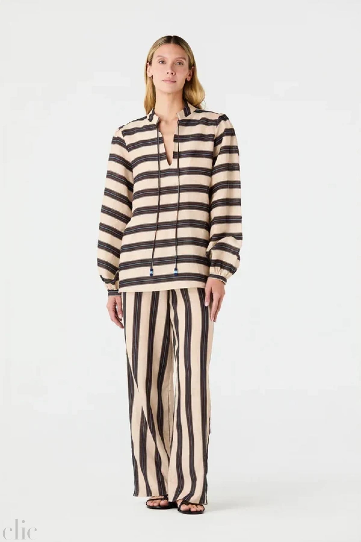 Las Roas Linen Shirt in Navy Stripe, from Juan D Dios