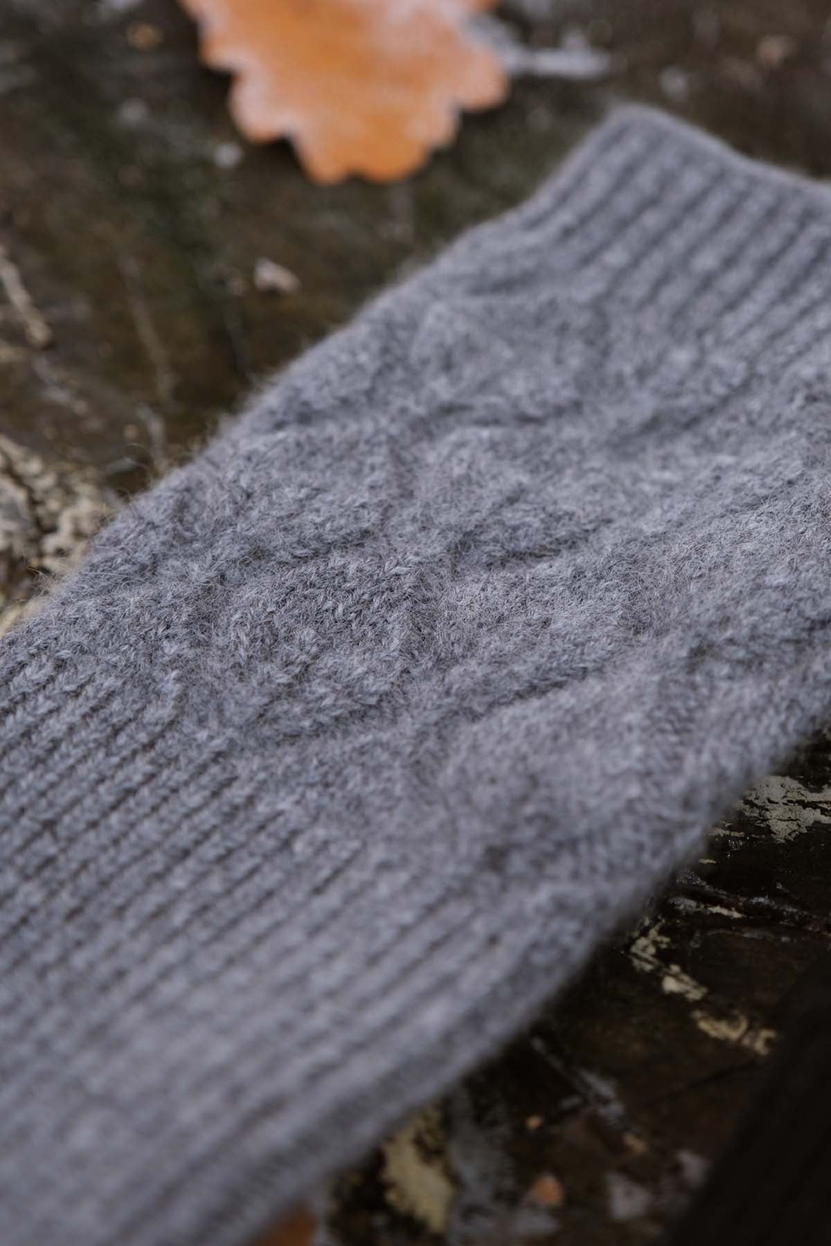 Leaf Knit Cashmere Fingerless Arm Warmer in Grey, from Oats and Rice