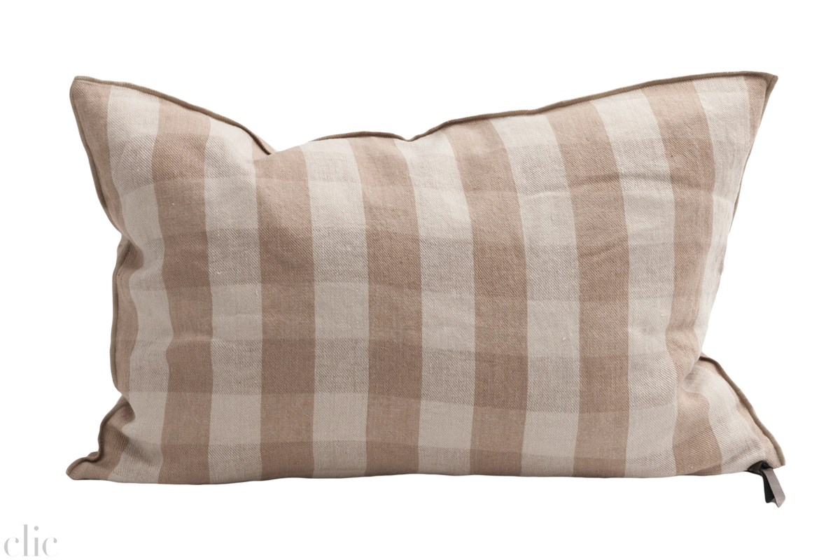 Linen Vice Versa Vichy Cottage 16x24 Pillow in Nude, from Maison de Vacances
