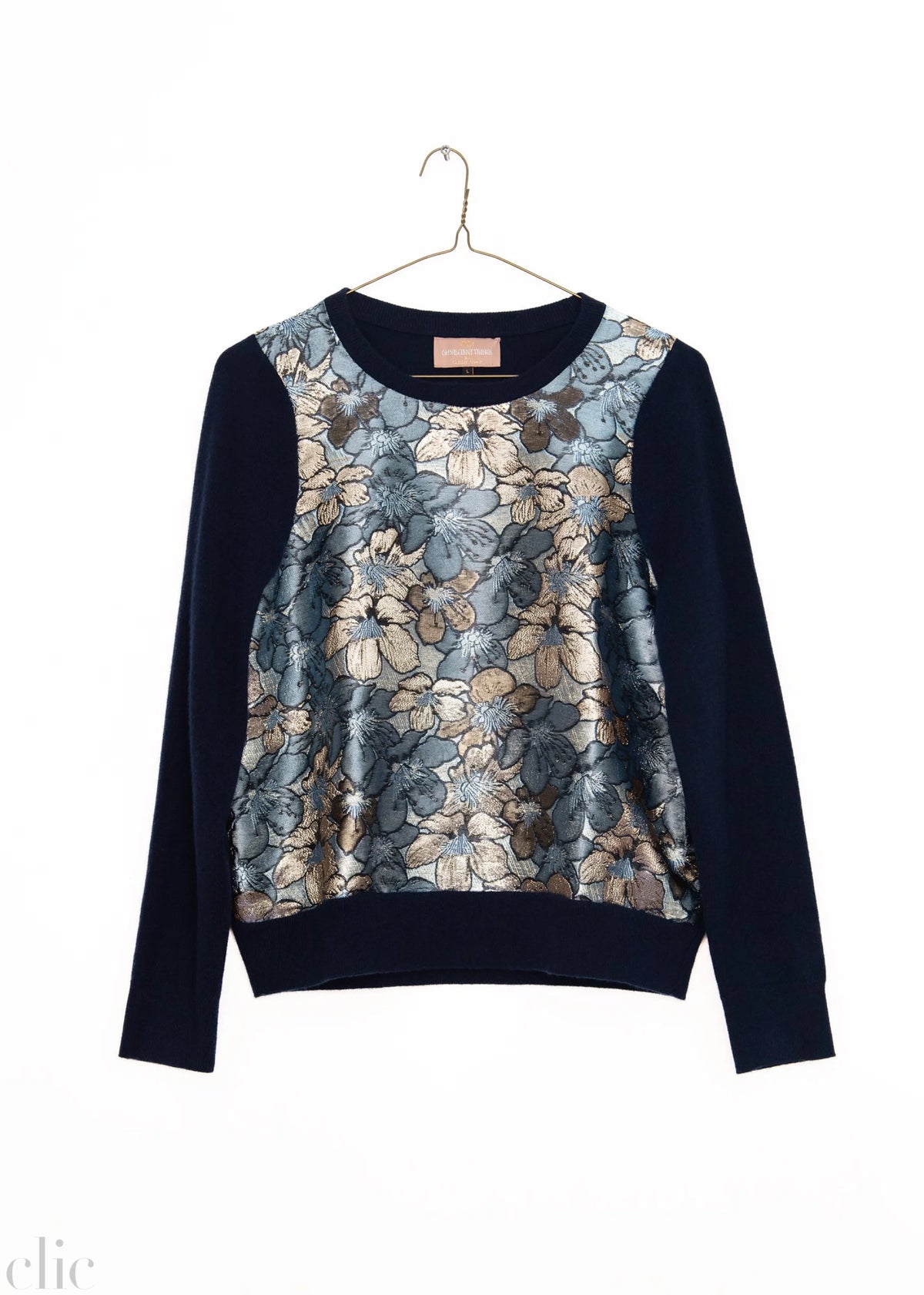 Crew Neck Flower Sweater in Navy, from Omniscient Things