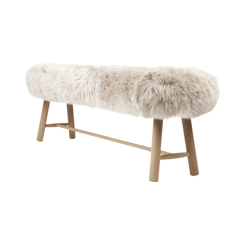 Long Wool Sheepskin Bench in Linen, from Natures Collection