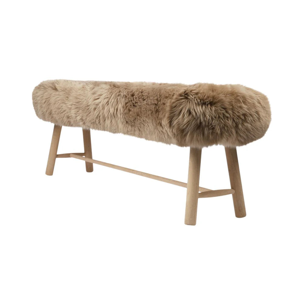 Long Wool Sheepskin Bench in Taupe, from Natures Collection