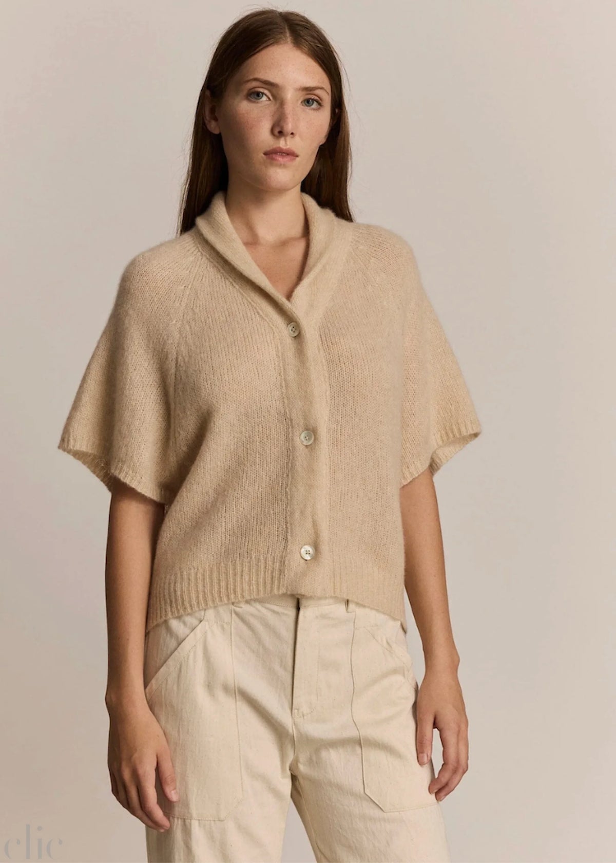 Ilam Cardigan in Fawn, from M. Patmos