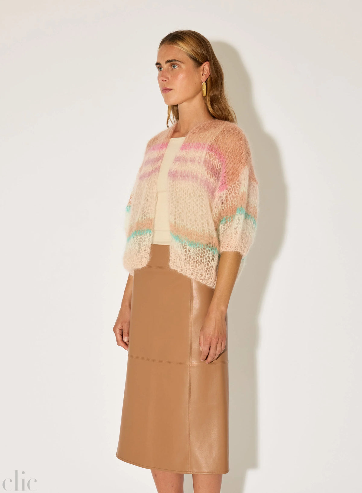 Short Sleeve Light Mohair Bomber Cardigan in Pastel Stripes, from Maiami