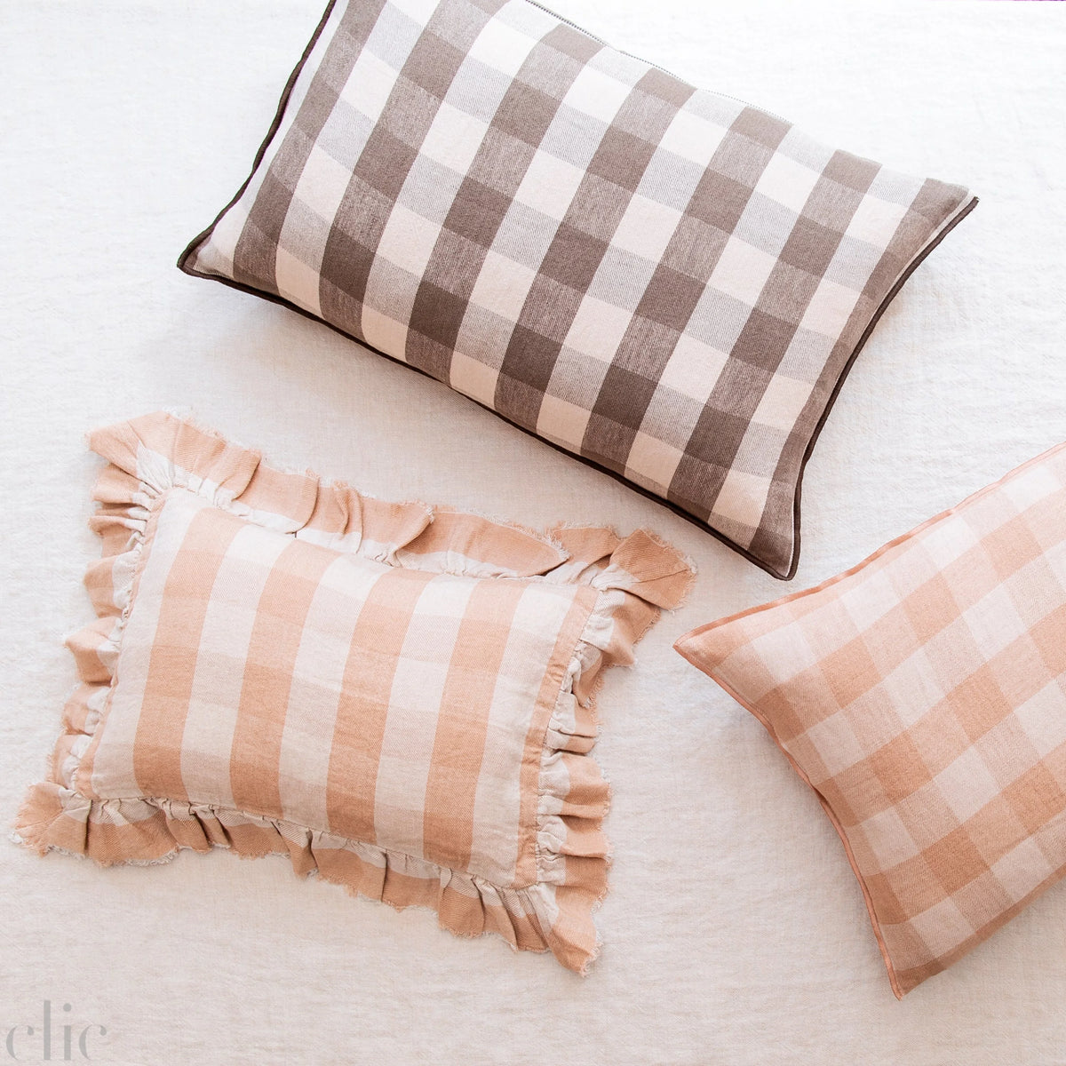 Linen Boho Vichy Cottage 11x15 Pillow in Nude, from Maison de Vacances