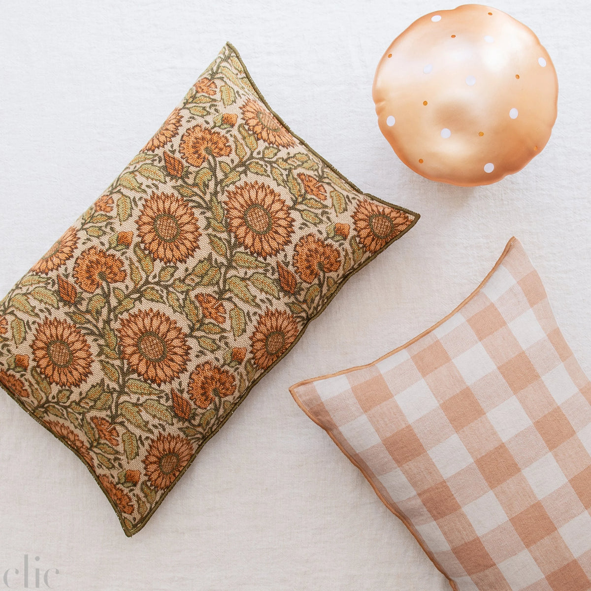 Washed Linen Vichy Cottage 16x24 Pillow in Terracotta, from Maison de Vacances