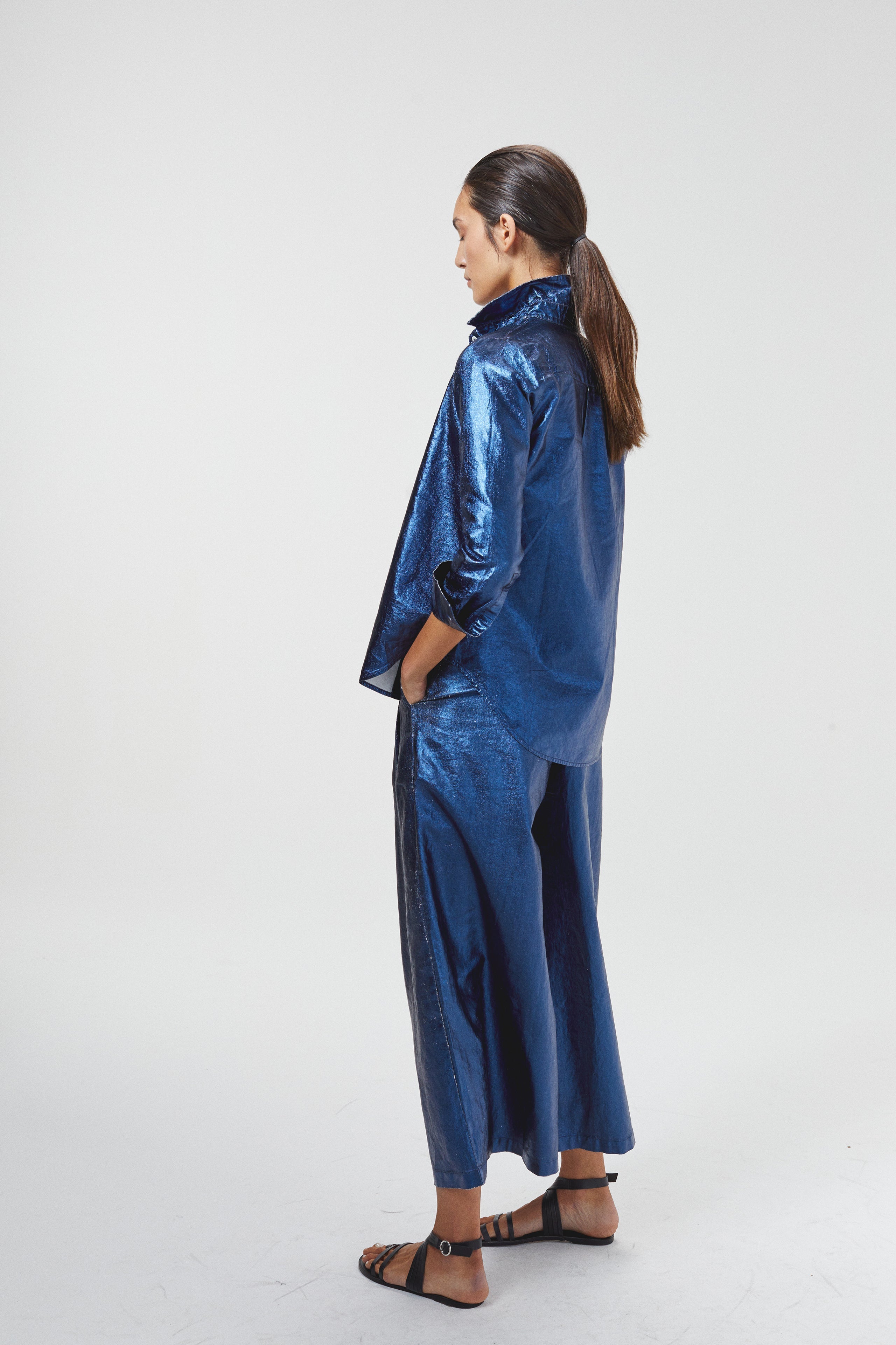 Metallic Culotte Pant in Dark Blue , from Lanhtropy