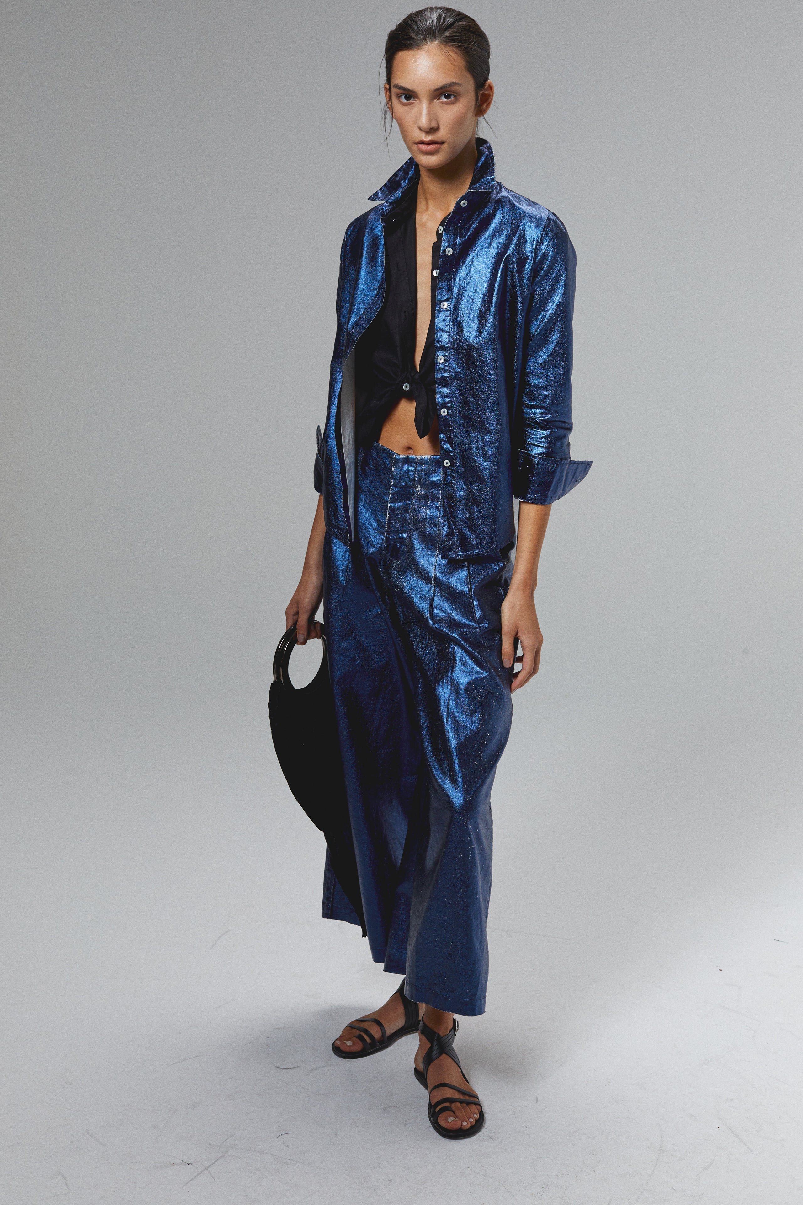 Metallic Culotte Pant in Dark Blue , from Lanhtropy