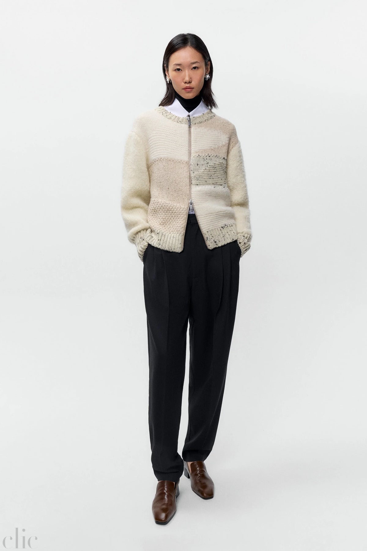 Marled Zip-Cardigan in White, from Cordera