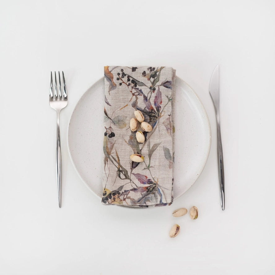 Meadow on Natural Linen Set of 2 Napkins, from Linen Tales