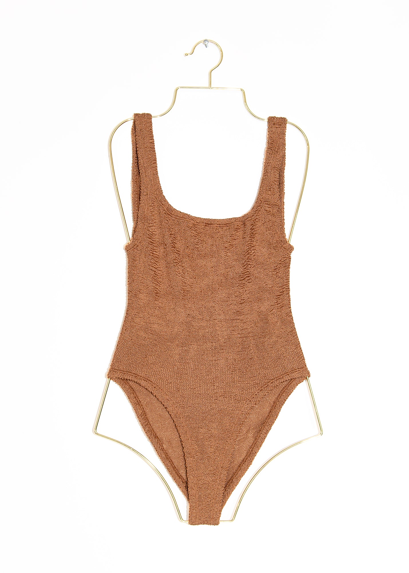 Metallic Square Neck Swimsuit in Cocoa, from Hunza G