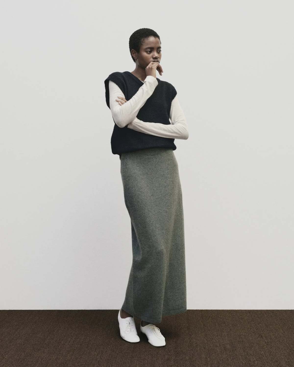 Cashmere Blend Knit Midi Skirt in Gray, from Mijeon Park