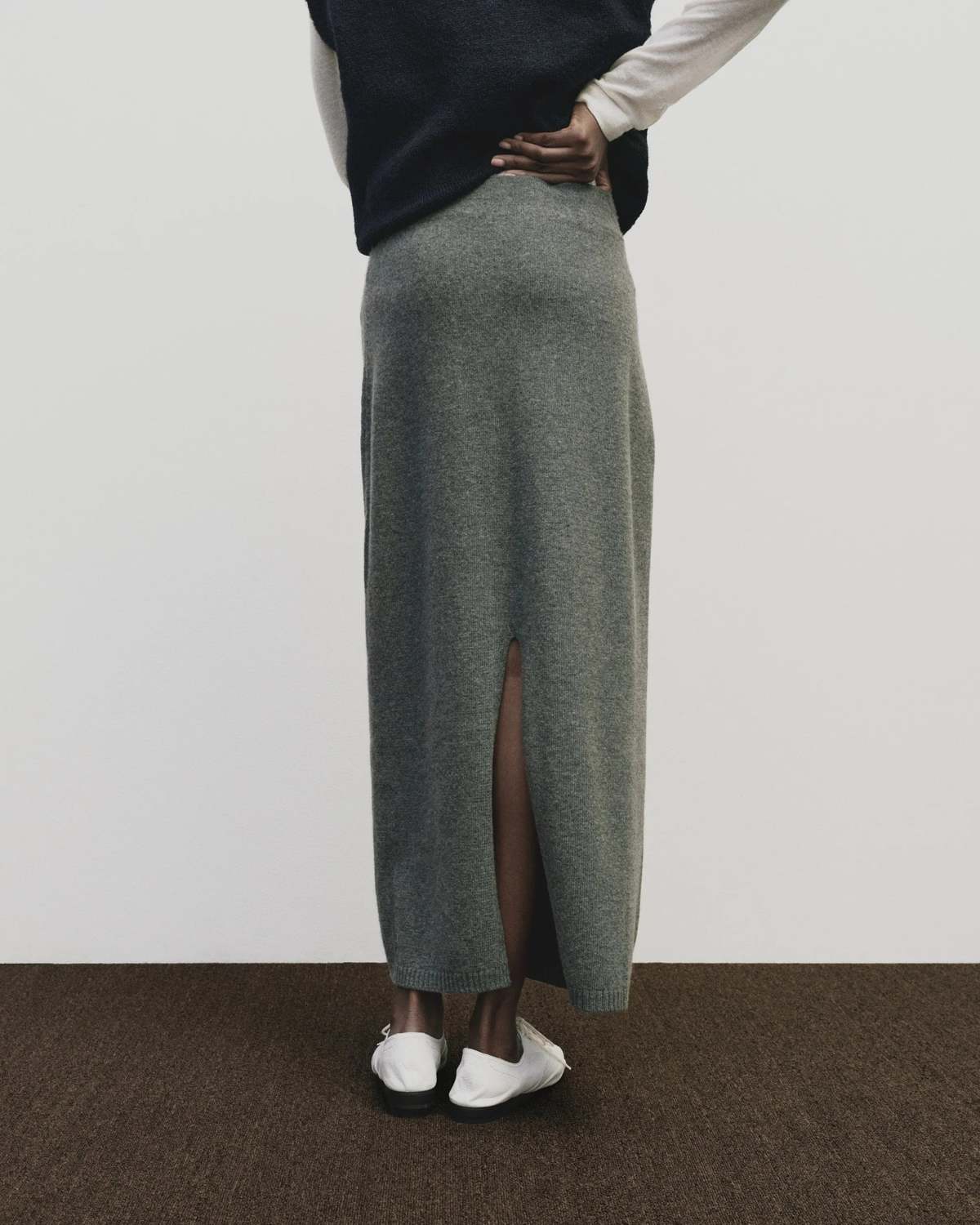 Cashmere Blend Knit Midi Skirt in Gray, from Mijeon Park