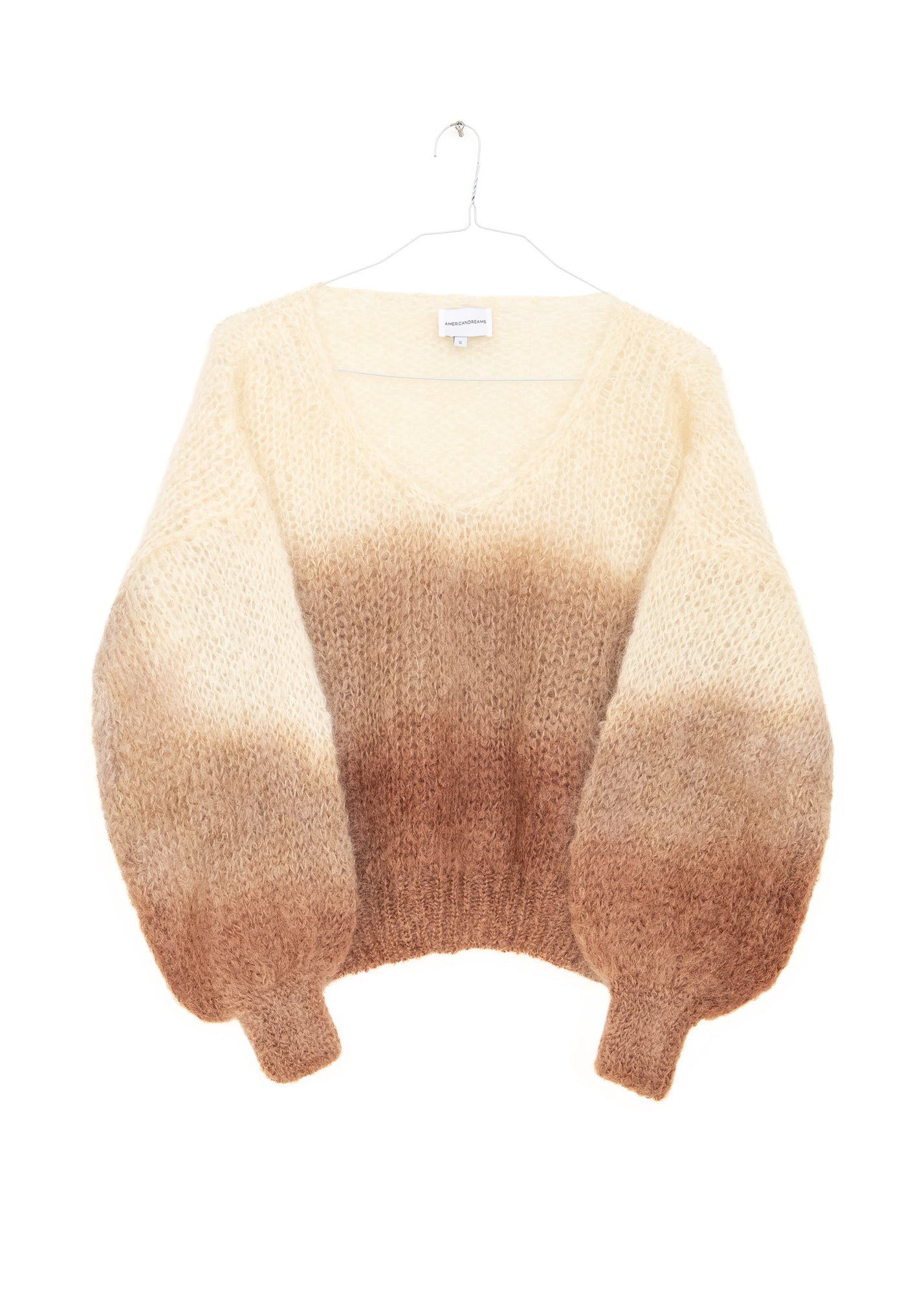 Milana LS Mohair Knit Pullover in Ombre White & Brown, from American Dreams
