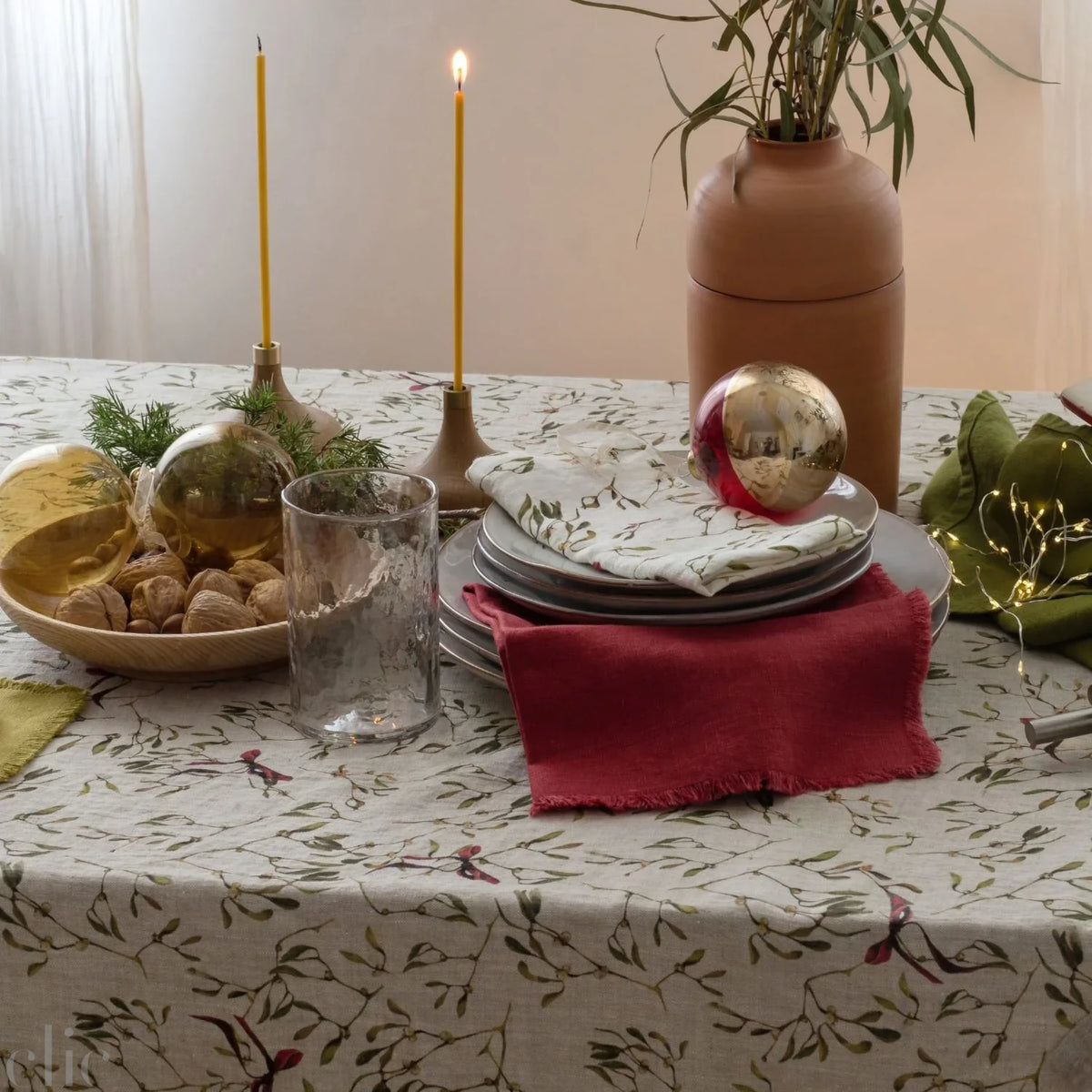 Mistletoe Natural Linen Tablecloth, from Linen Tales