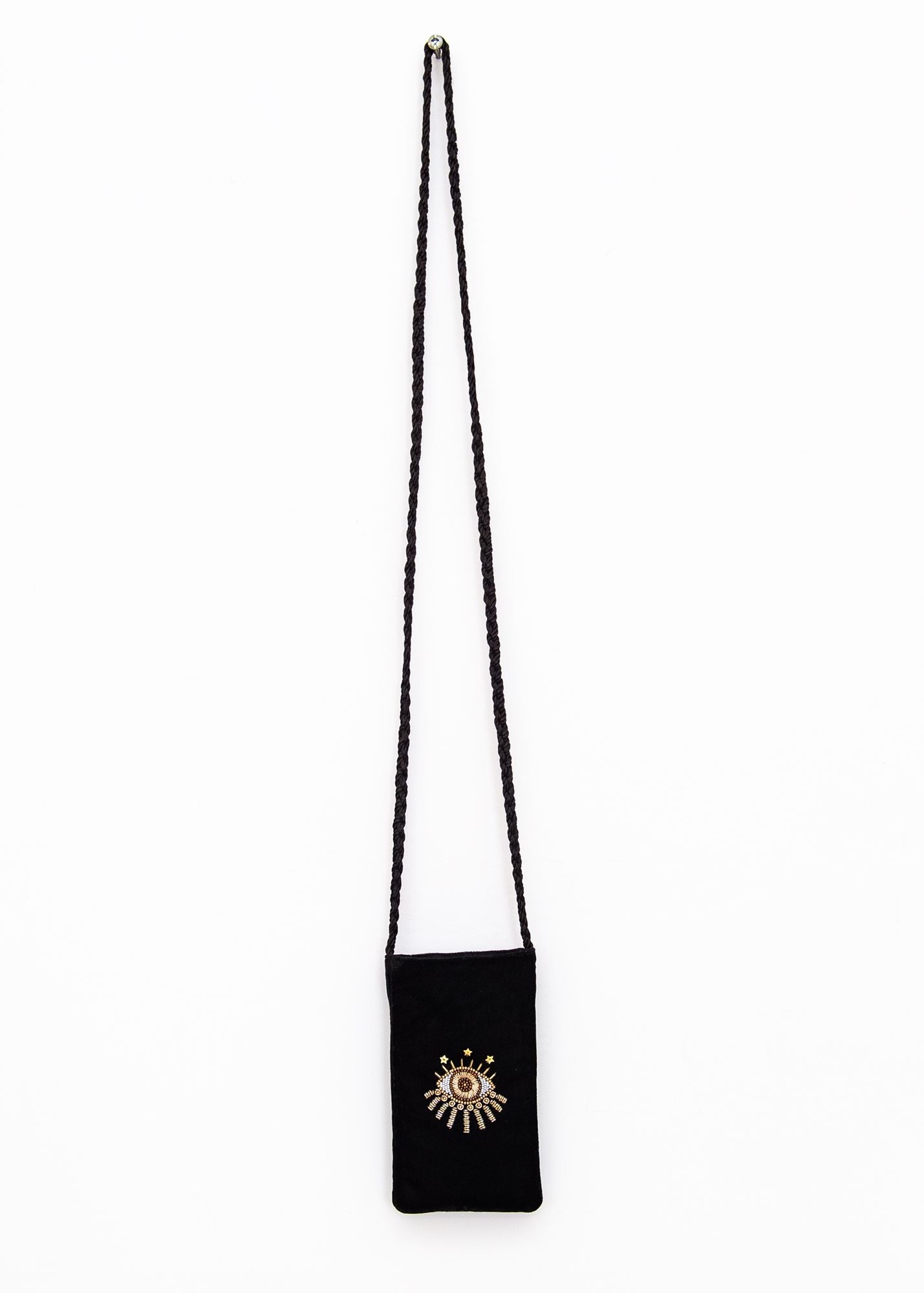 Nazar Eye Velvet Phone Bag in Black, from Olivia Dar