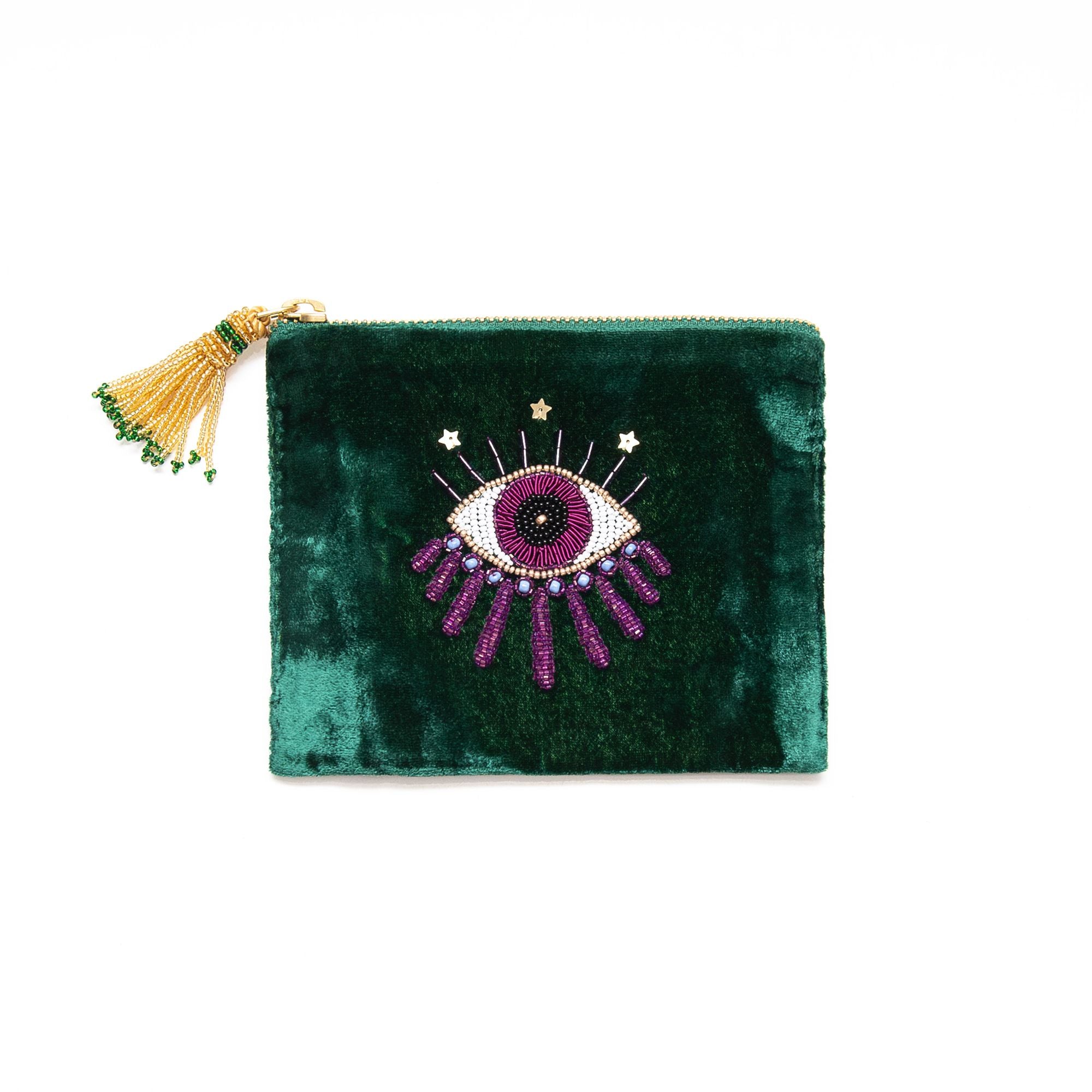 Nazar Velvet Pouch in Green, from Olivia Dar