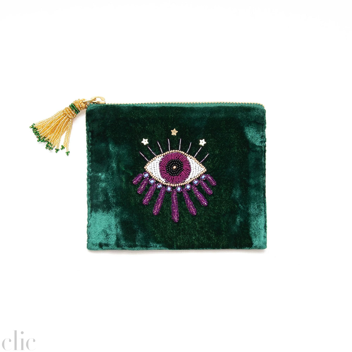 Nazar Velvet Pouch in Green, from Olivia Dar
