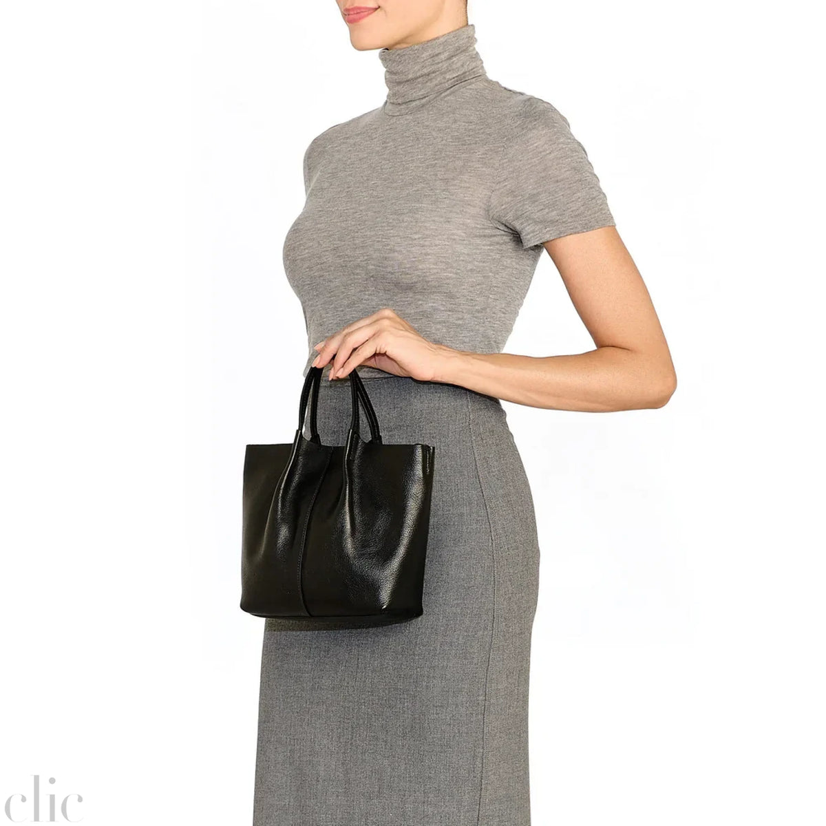Nina Crossbody Bag in Black Leather, from IL Bisonte