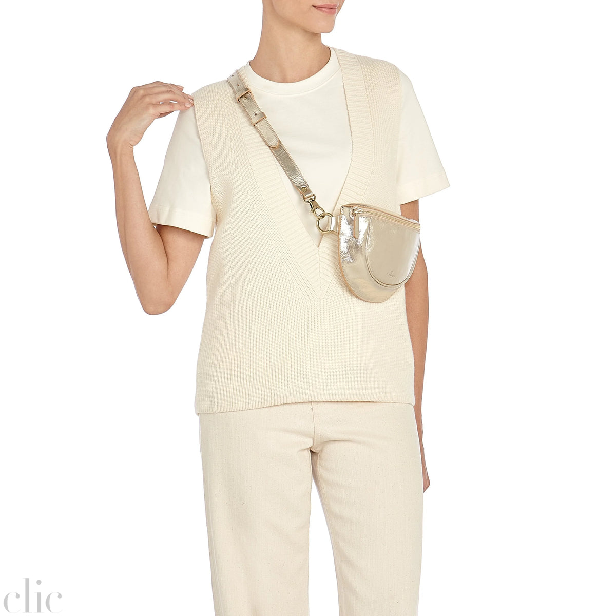 Oliveta Belt Bag in Metallic Platinum, from IL Bisonte
