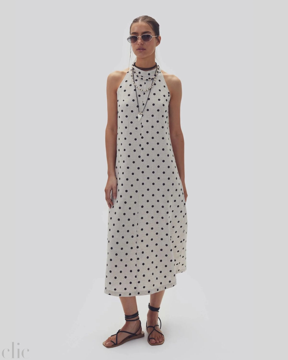 Olivia Linen Dress in Natural & Black Polka Dots, from Lanhtropy