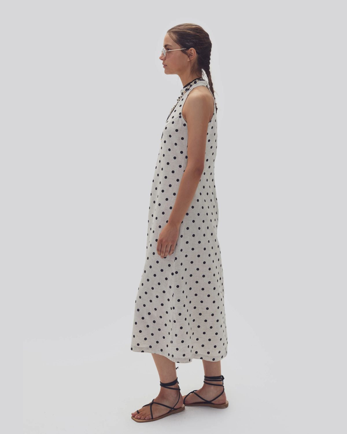 Olivia Linen Dress in Natural & Black Polka Dots, from Lanhtropy