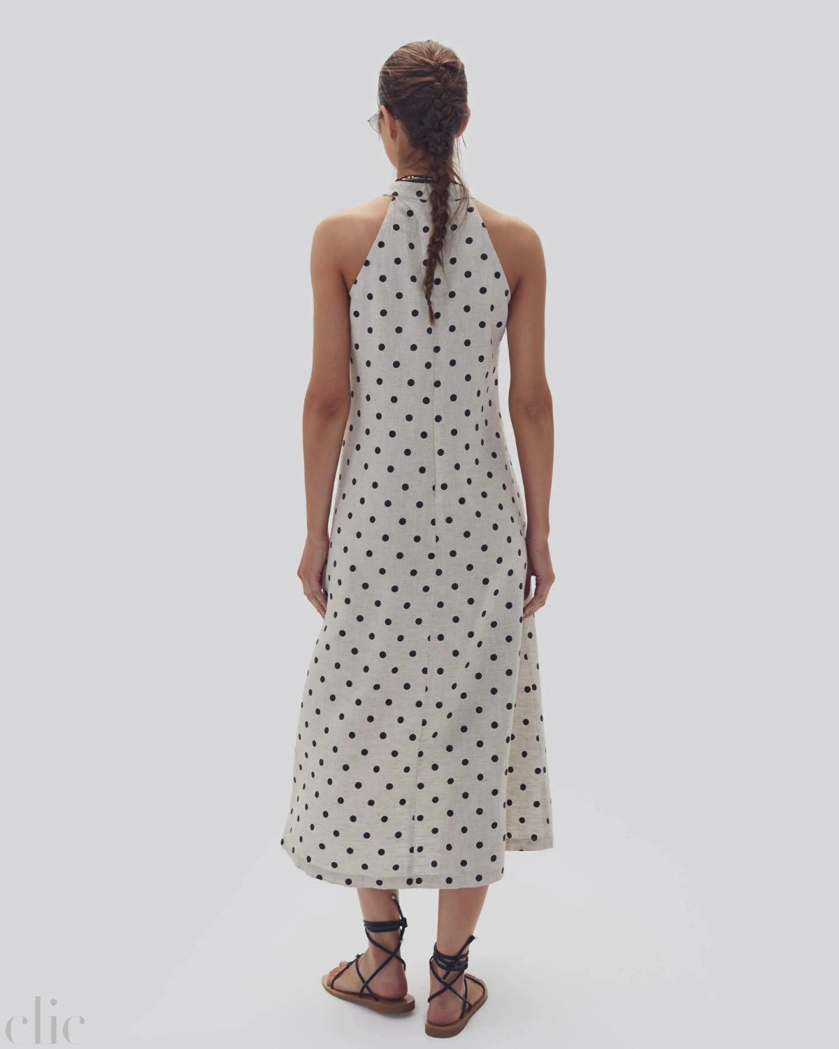 Olivia Linen Dress in Natural & Black Polka Dots, from Lanhtropy