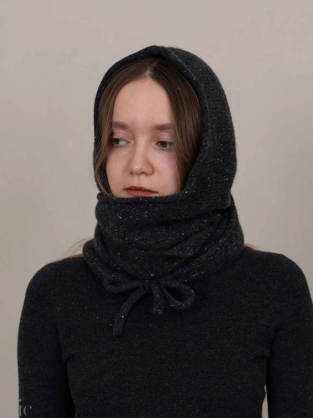 Cashmere Hooded Scarf in Charcoal, from Oats & Rice