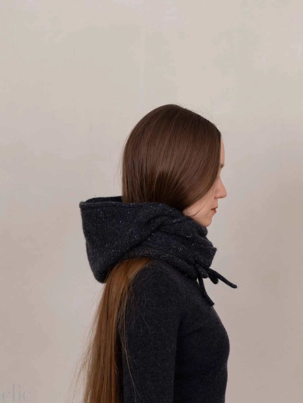 Cashmere Hooded Scarf in Charcoal, from Oats & Rice