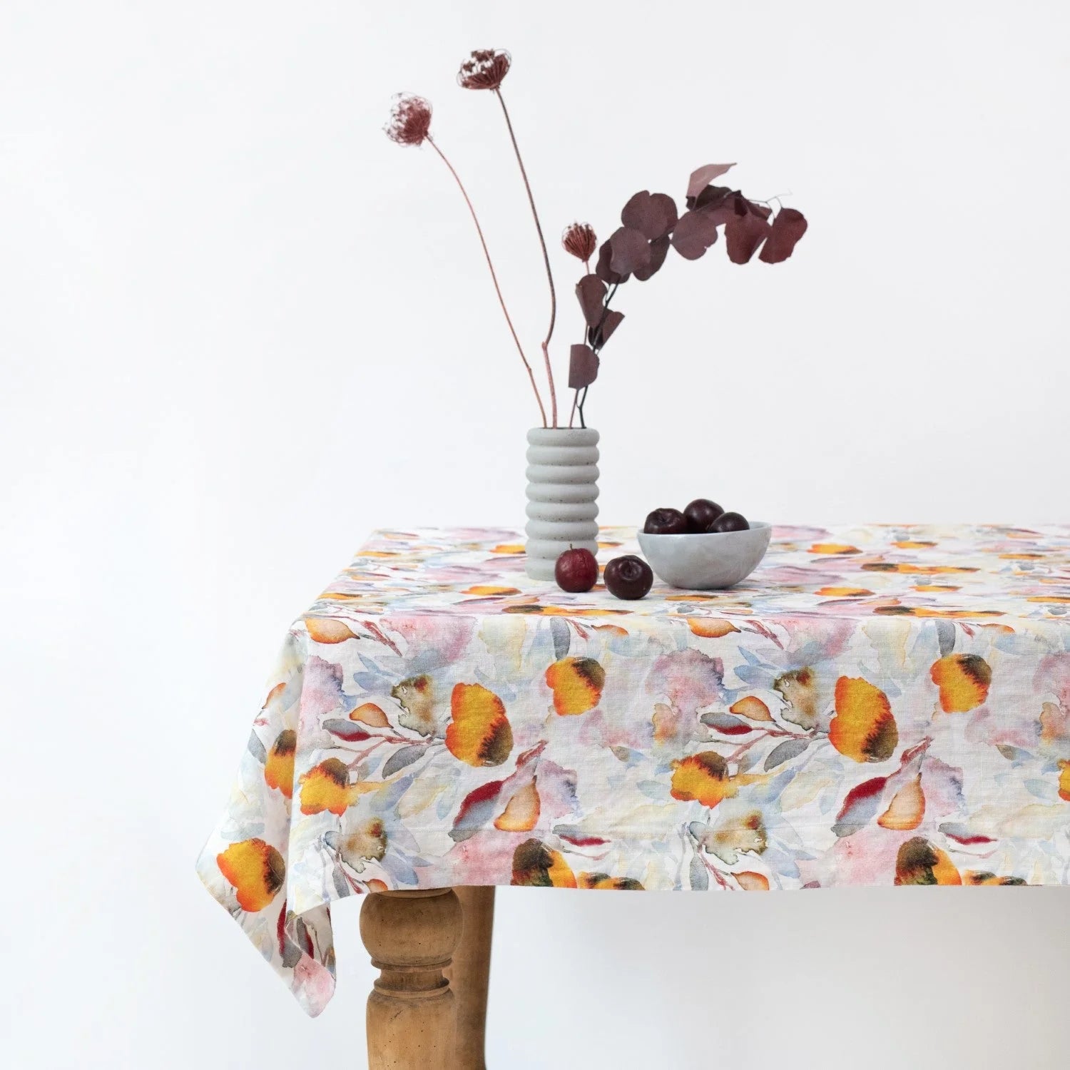 Orange Flow on Natural Tablecloth 55" x 98," from Linen Tales