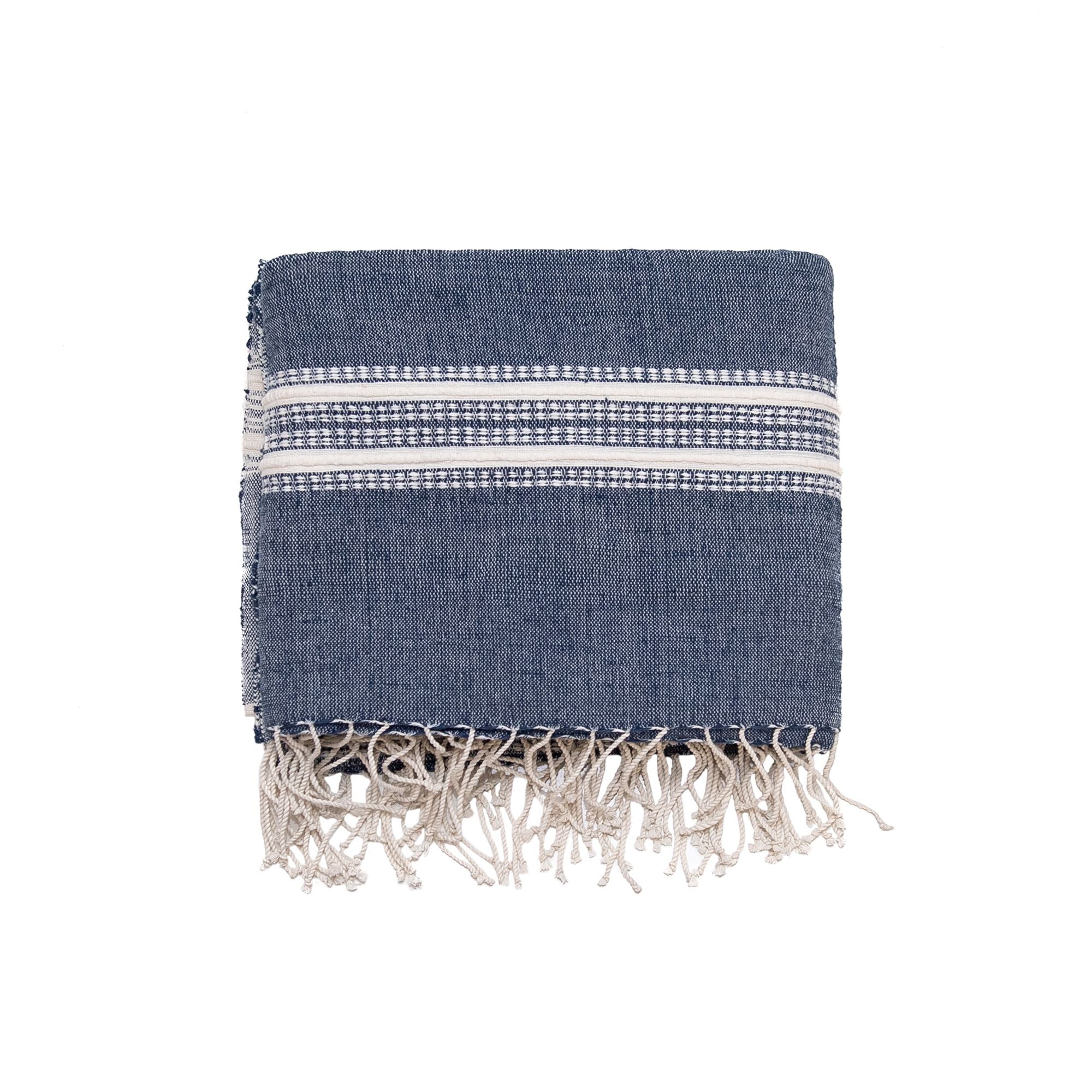 Aden Cotton Throw Blanket in Navy and Natural, from Creative Women