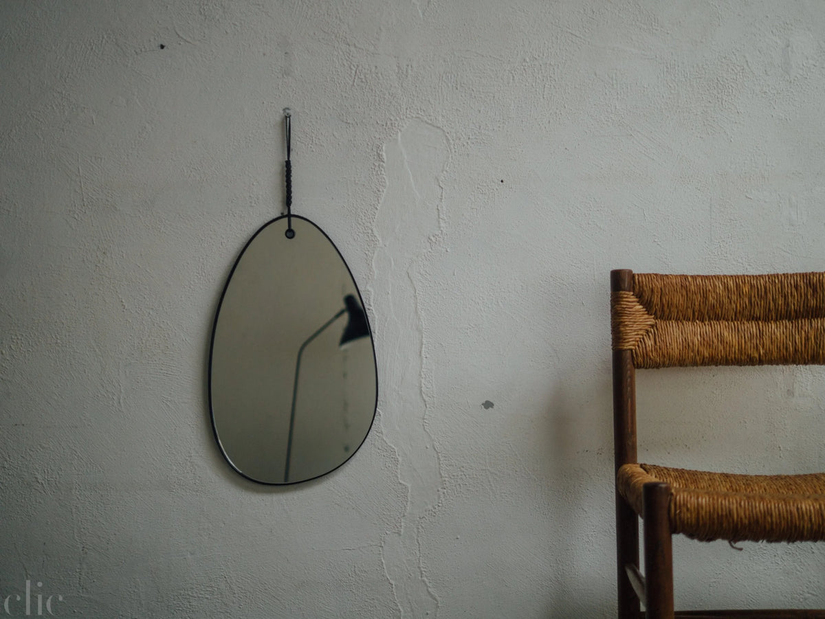 Mirror 45 with Woven Pebble Leather in Black