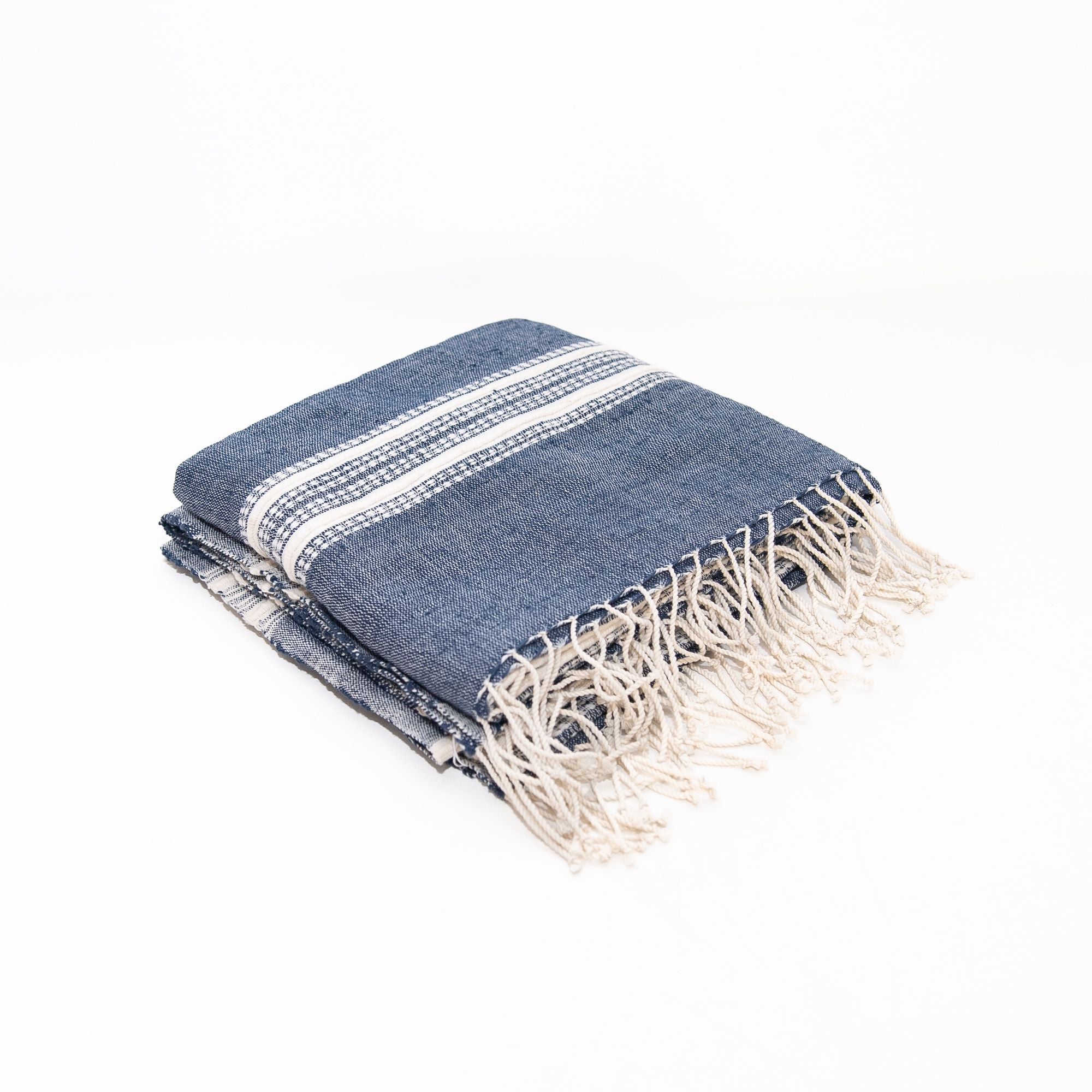 Aden Cotton Throw Blanket in Navy and Natural, from Creative Women