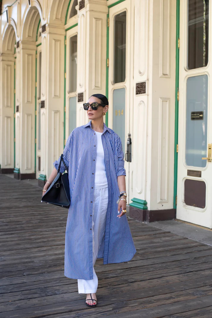 Phoebe Shirt Dress in Navy Stripes, from Mamene