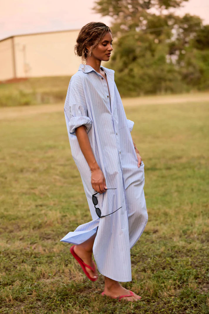 Phoebe Shirt Dress in Aqua Stripes, from Mamene