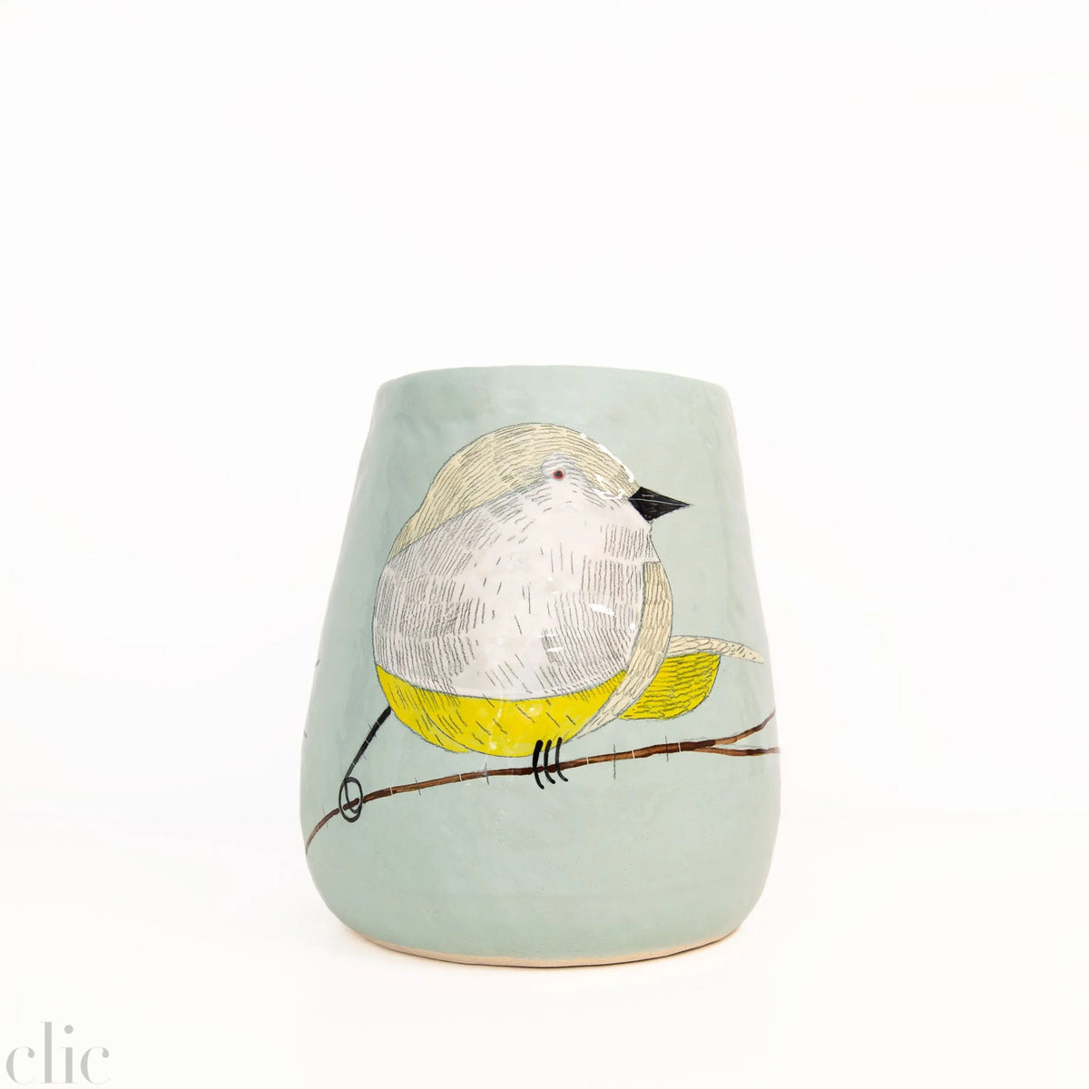 Large Yellow Bird Vase 8 in Blue, from Gemma Orkin Ceramics