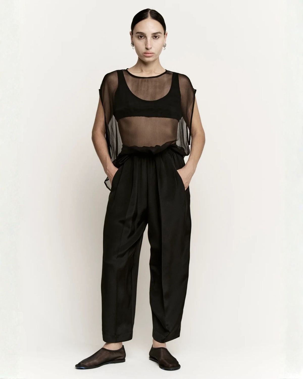 Relaxed Trouser in Black 3 Ply Silk Crepe, from Modern Weaving