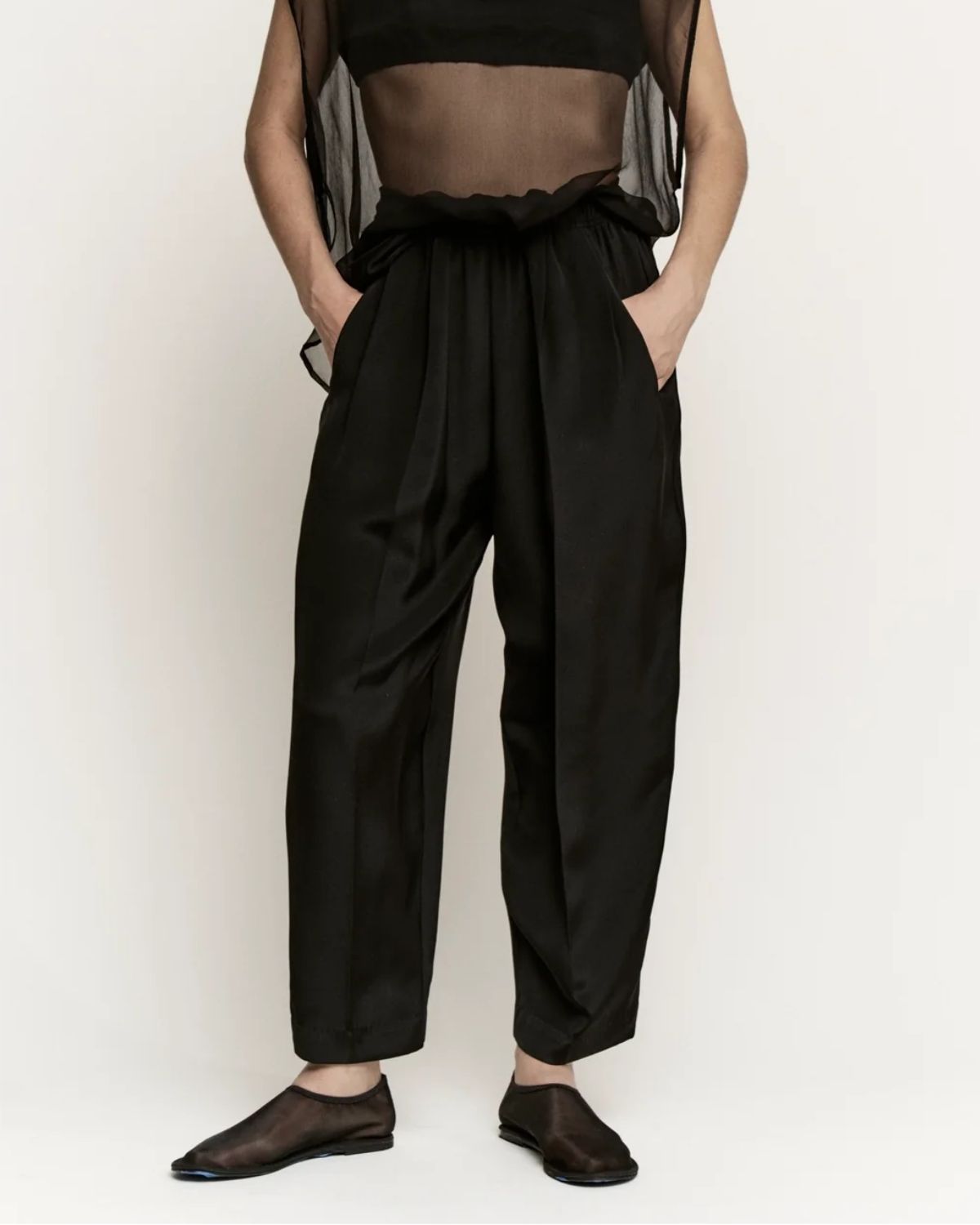 Relaxed Trouser in Black 3 Ply Silk Crepe, from Modern Weaving