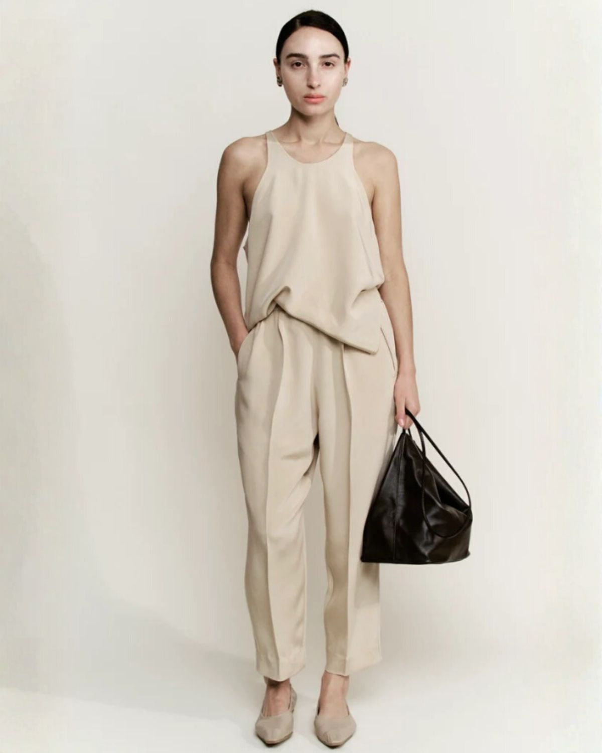 Relaxed Trouser 3 Ply Silk Crepe in Ecru, from Modern Weaving