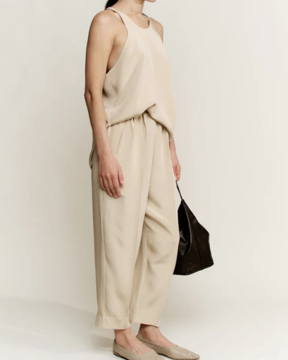 Relaxed Trouser 3 Ply Silk Crepe in Ecru, from Modern Weaving