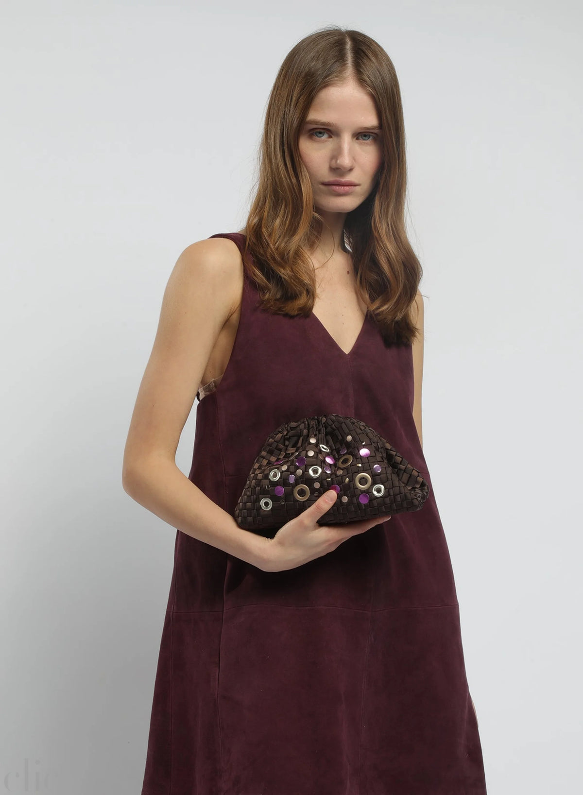 Rivets Mini Game Bag in Dark Brown, from Maria La Rosa