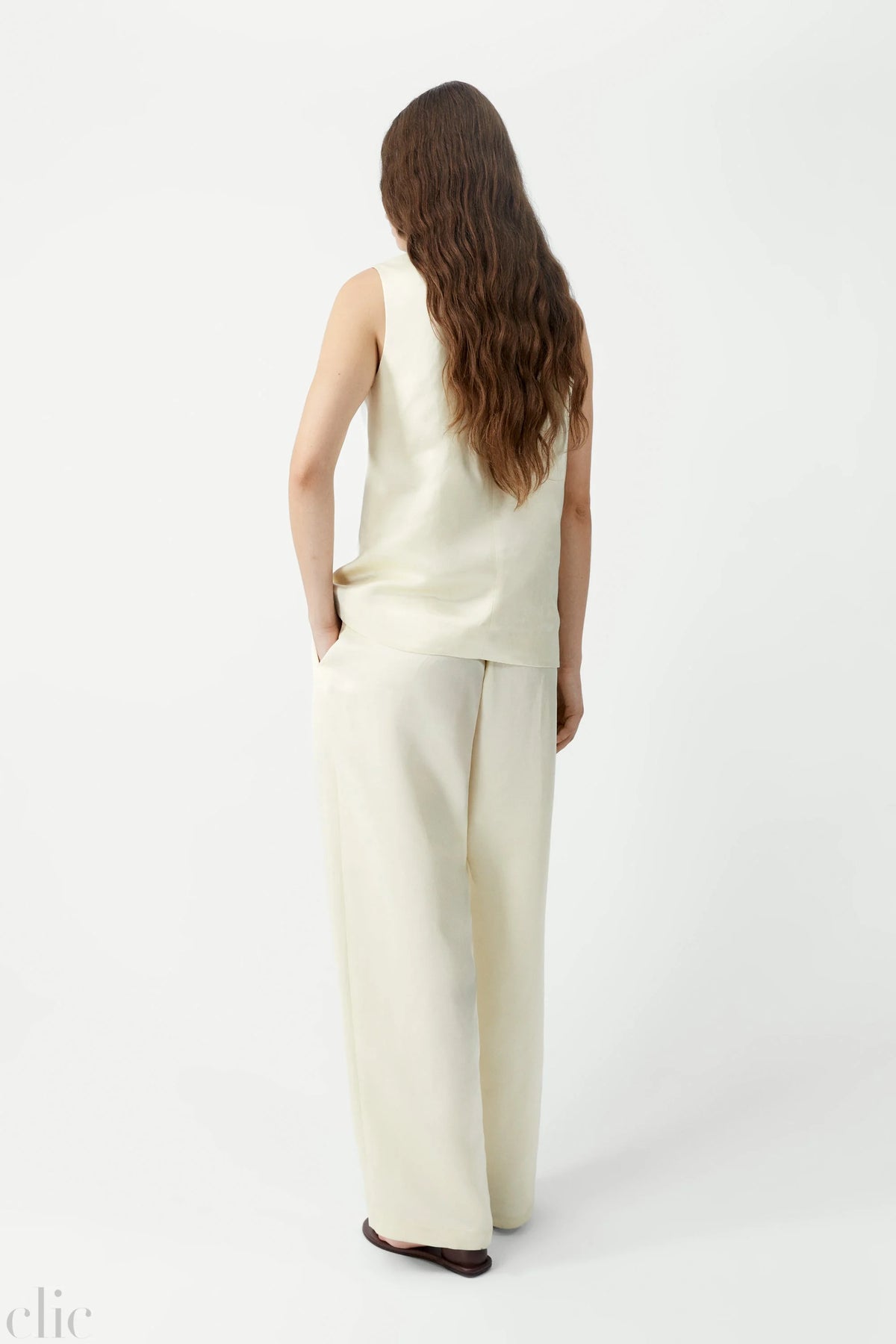 Satin Tailored Vest in Marfil, from Cordera