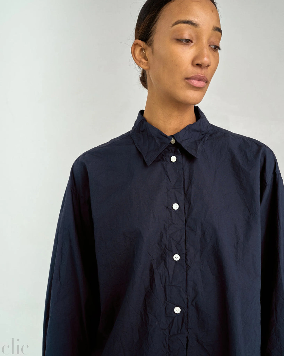 Crinkled Oversized Shirt in Navy, from Sayaka Davis