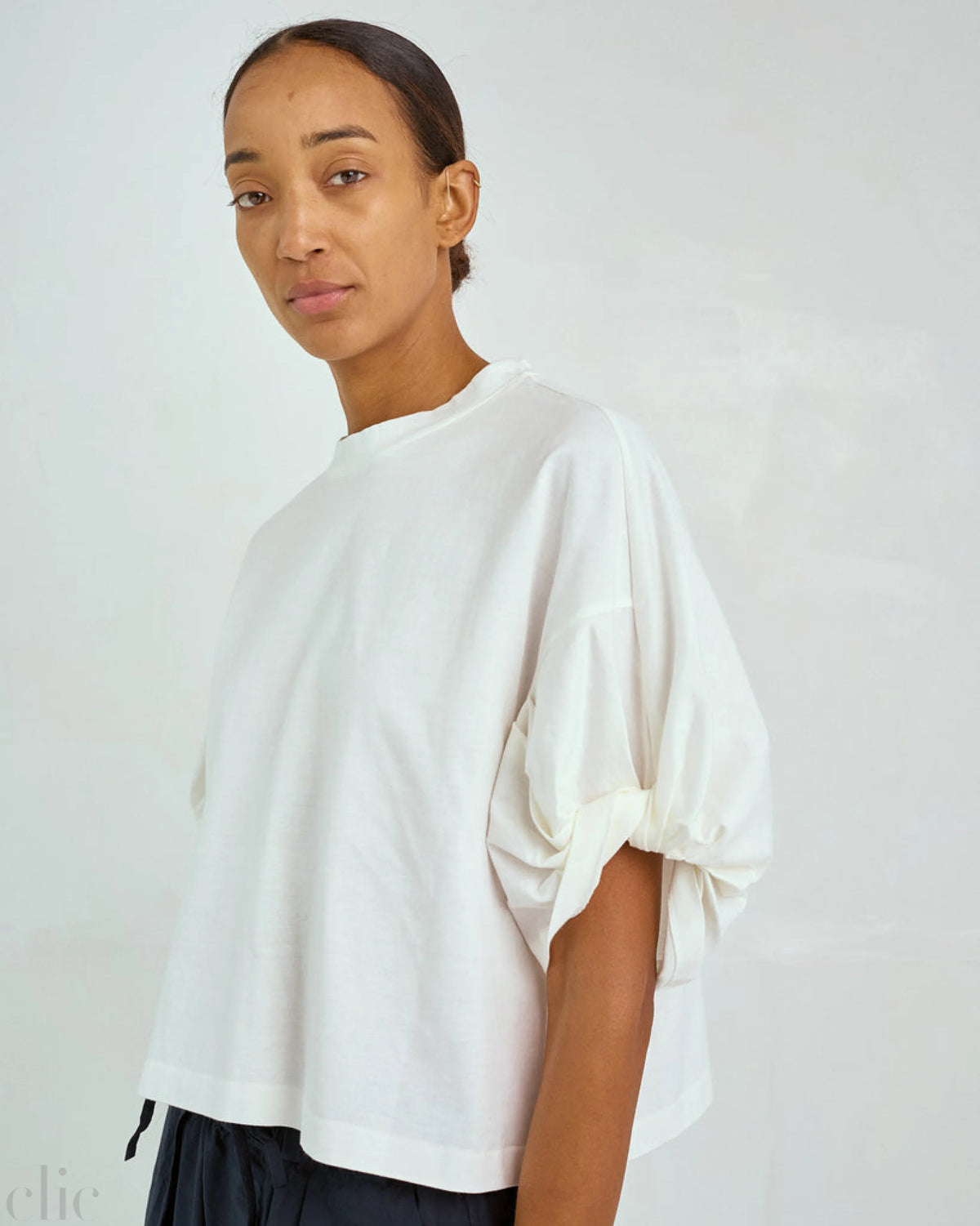 Twisted Sleeve Tee in White, from Sayaka Davis