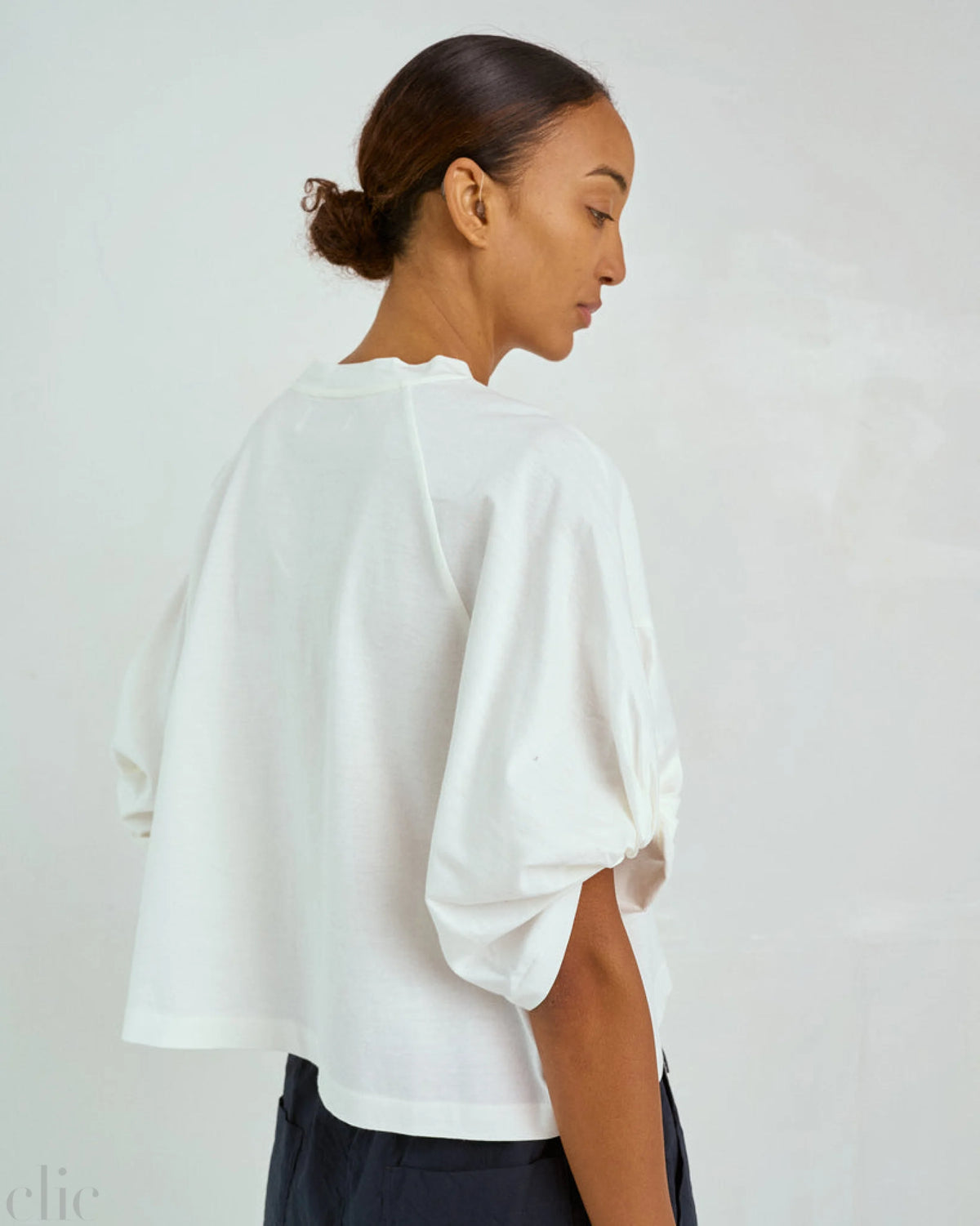 Twisted Sleeve Tee in White, from Sayaka Davis
