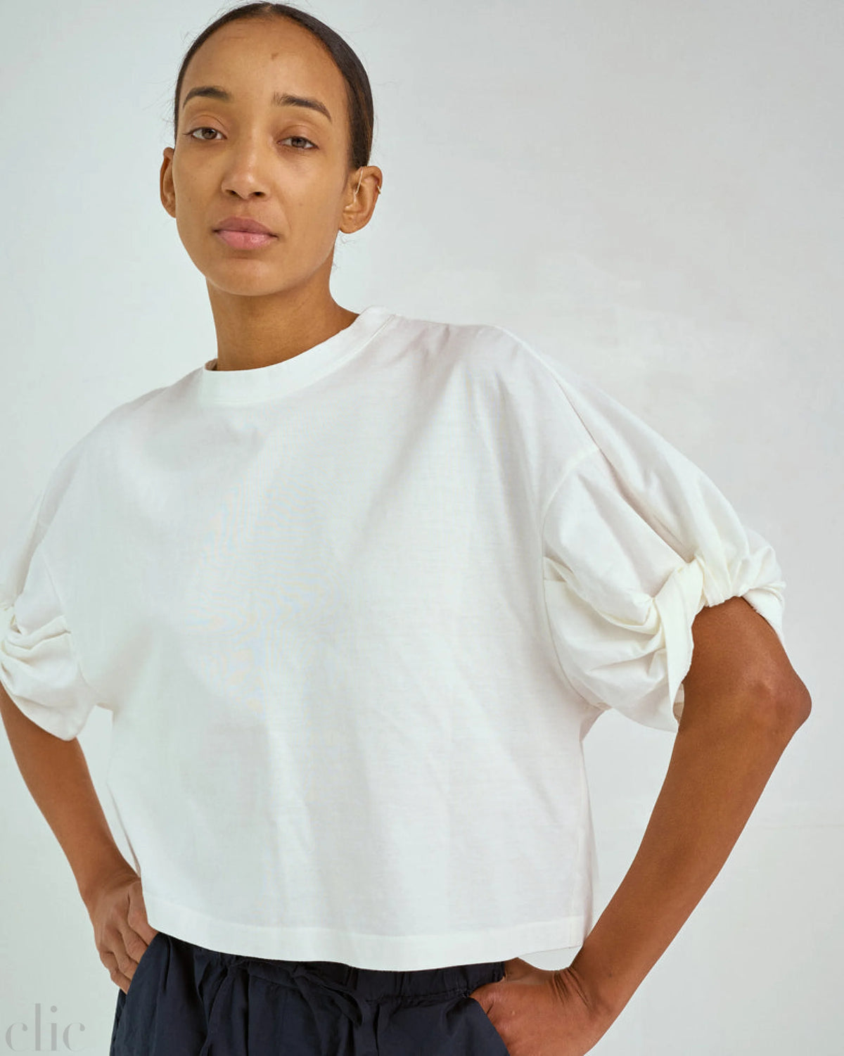 Twisted Sleeve Tee in White, from Sayaka Davis