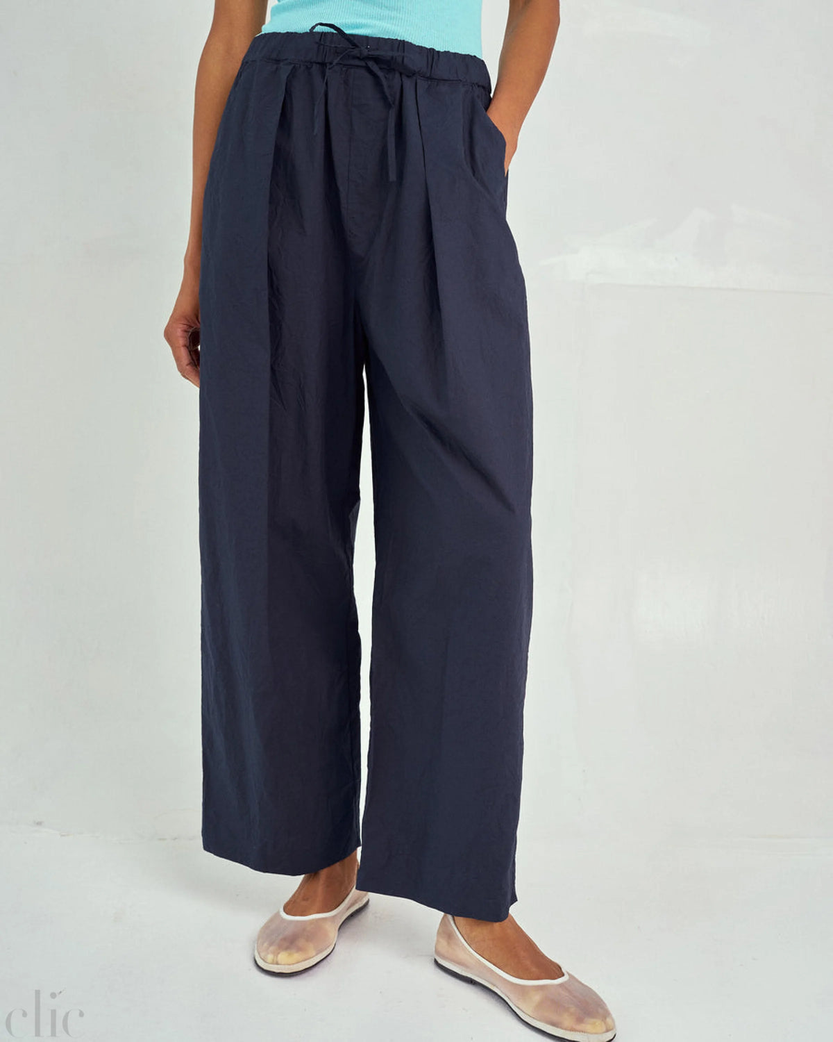 Tucked Pull-On Pants in Navy, from Sayaka Davis