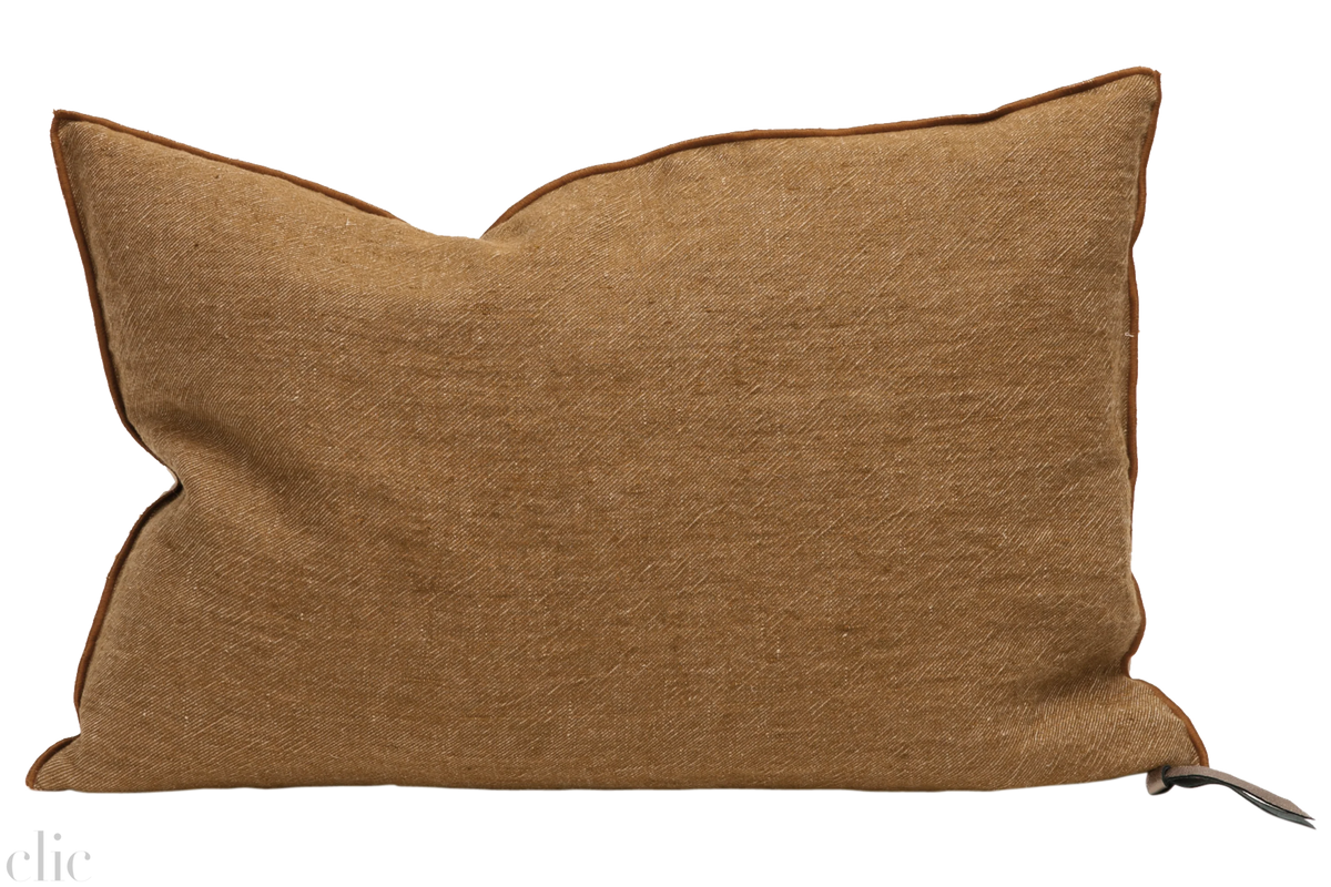 Crumpled Washed Linen Pillow 16x24 in Havane, from Maison De Vacances